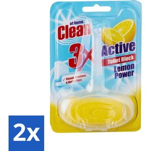 2 x At Home - Clean - Toiletblok - 3in1 Active - Lemon Power - Neutraliseert & Reinigt - 1 Blok - Toiletblok - Toilet Schoonmaak - Toilet Reiniging - Geur Neutraliserend - Citroen Geur