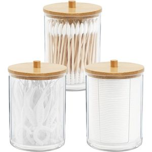 Set van 3 acryl opbergcontainers met bamboe deksels - Perfect voor wattenschijfjes en wattenstaafjes