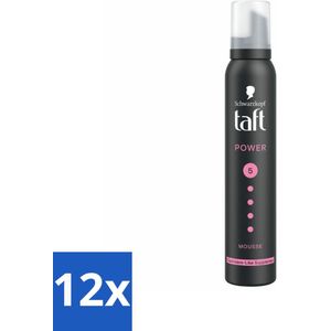 12 x Taft - Haarmousse - Power 5 - Zijdezachte hold - 200 ml - Haar Mousse - Volume Mousse - Haar Styling - Zijdezacht Haar - Stevige Hold