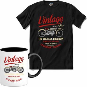The Endless Freedom | Motor - Hobby - Vintage - T-Shirt met mok - Unisex - Zwart - Maat M