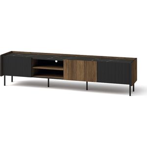 Prestigo P8 - TV-meubel - 200 cm - kast met hoge poten - met planken - industrila - loft - zwart/walnoot - voor in de woonkamer - Maxi Maja