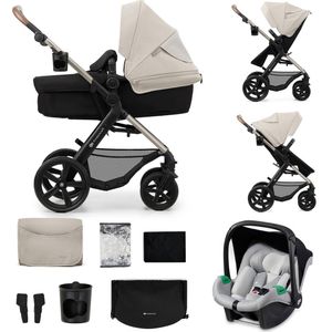 Kinderkraft MOOV 2 - 3-in-1 Kinderwagen - Wandelwagen en kinderwagen - Grote lekbestendige wielen - TRAVEL SYSTEM met MINK PRO i-Size autostoeltje - Vergrote kap UPF50+ - Accessoires: bekerhouder, muskietennet, regenhoes, tas - Grijs