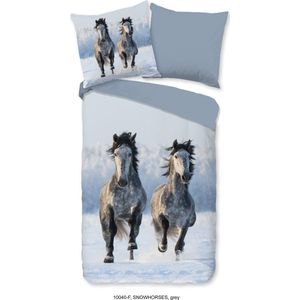 Good Morning Dekbedovertrek ""paarden in de sneeuw"" - Grijs - (140x200/220 cm) - Katoen Flanel