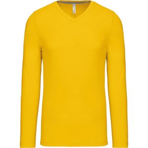 Kariban Herenshirt met lange mouwen en V-hals Yellow - S