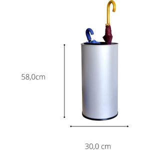 Decoratieve parasolstandaard van metaal zilverkleurig - wateropname - voor korte en lange paraplu's - maximaal 12 paraplu's