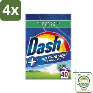 Dash - Waspoeder - Witte en Gekleurde Was - Wasdraad Fris - 40 Wasbeurten - Voordeelverpakking - 4 stuks - Wasverzachter - Vlekkenverwijderaar