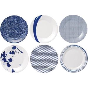 Royal Doulton Pacific - Ontbijtborden Porselein - Wit / Blauw - ⌀ 23 cm - Set van 6 Borden