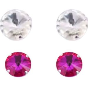 set magneet oorbellen- Wit- roze- 6 mm-geen gaatje-Charme Bijoux