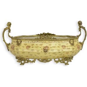 Porselein Schaal - Plantenbak - Messing Decoratie - Tafeldecoratie - Porseleinen Schaal - Luxe Kunst - Interieur Decoratie - 45x24x23