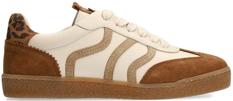 No Stress - Dames - Bruine leren sneakers met beige details - Maat 36