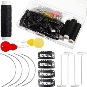 Allecto plus - Set voor Pruik Maken met 85 Haar Extensions Clips - U-Vorm Snap Clips, Naalden, T-Pins, Draad - Haarextensies Set met Zwarte Weven Draad