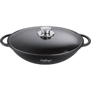 Cheffinger Wokpan met Deksel - 36 cm - Zwart