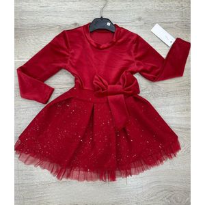 Kerstjurk meisjes rood - Jurk met glitters - Kleding voor een feestje - Collectie Eigenwijsz..nl