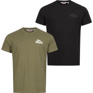 Lonsdale - Blairmore - T-shirt - Zwart/Olijf - Normale Passform - Doppelpack