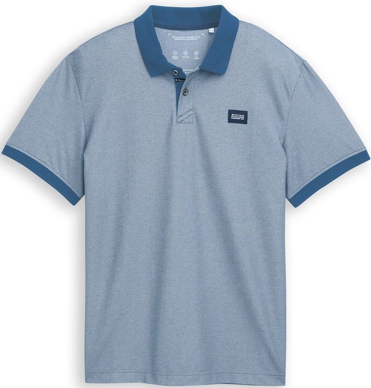TOM TAILOR - Shirt - Blauw - Polokraag - Katoen - Kwartmouw