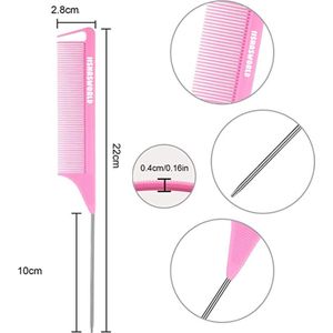 iishasworld kappers punt kam | metalen steel | Roze | Antistatisch Haar kam met haak | styling tool
