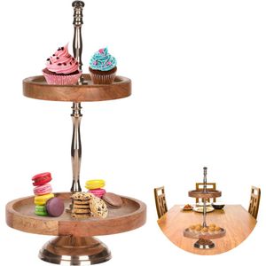 Cheqo® Luxe Etagère - Serveerplank - Serveertoren - Mangohout - 2 laags