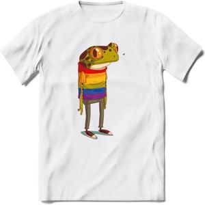 Casual gay pride kikker T-Shirt Grappig | Dieren reptiel Kleding Kado Heren / Dames | Animal Skateboard Cadeau shirt - Wit - S