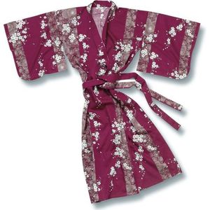 TA-HWA - Japanse Kimono - Dames Yukata - Donker Rood - Met Kersenbloesem - One Size