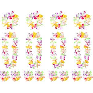 Toppers - Boland Hawaii krans/slinger set - 4x - Tropische/zomerse kleuren mix geel - Hoofd en hals slingers