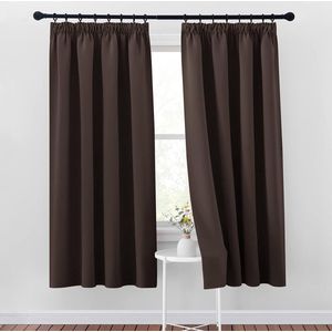 Verduisterende Gordijnen voor Slaapkamer met Rimpelband, 2 Stuks, 175 x 140 cm, Bruin