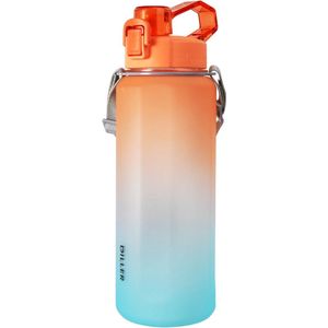 Diller waterfles met rietje - 2 liter - grote waterfles - Bottle - Motivatie waterfles met tijdmarkeringen - sportfles - oranje/turquoise