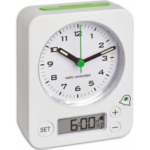 Analoge wekker: deze digitale wekker is voor iedereen die de voorkeur geeft aan een analoge weergave, maar de wektijd graag digitaal instellen Werkt op 3 x AA-batterijen van 1,5 V (niet inbegrepen) Snooze-functie: door de sluimerfunctie kun je het op