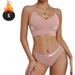 Nivard Lingerie Set Zonder Beugel - Zonder Bandjes - Push-up Bh's - Comfort Beha - Comfortabel - BH - Roze - Maat S