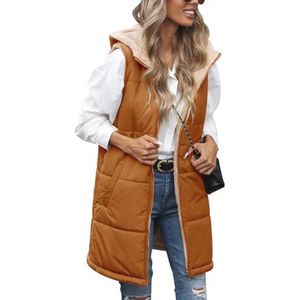 Lange gewatteerde fleece vest dames met capuchon