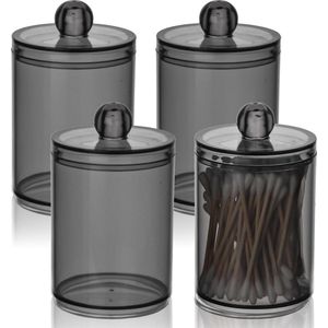 4 stuks wattenstaafjeshouders, acryl, Qtip-houder, wattenschijfjes, houder met deksel voor cosmetica, wattenballen, wattenpads, make-uptafel, badkamer, make-up organizer