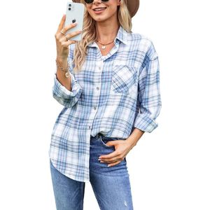 Dames Overhemd van Zacht Flanel met Ruitpatroon en Lange Mouwen