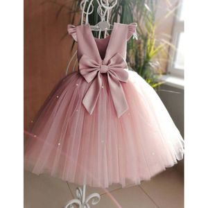 Joya Kids® Bruidsmeisje jurk Meisje Oudroze met Strik | Roze Bruidsmeisjes jurk Tule Rok | Prinsessen jurk | Feestjurk Communie met Parels | Voor 2 tot 10 jaar oud | Maat 130