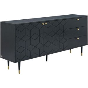 Vente-unique Buffetkast met 2 deurtjes en 3 lades in eikenfineer - Zwart en goudkleurig - PARIOMA L 180 cm x H 79 cm x D 40 cm