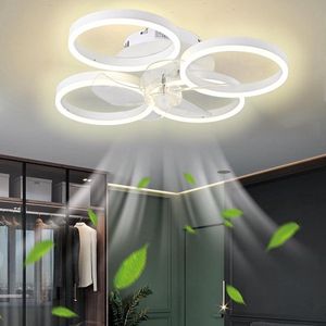 Mrs. Joness - 4 Ringen Ventilator - Wit - 60 cm - Smart Lamp - Kroonluchter - Dimbaar Met Afstandsbediening - 64W
