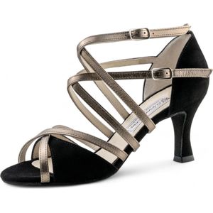 Werner Kern Eva - Latin Dames Dansschoenen met Dubbele Kruisbandjes - Zachte voetbed - Suede zool - Hakhoogte 6.5cm - Open teen - Ballroom, Latin, Salsa, Kizomba, Tango - - Werner Kern - Zwart antiek - 36