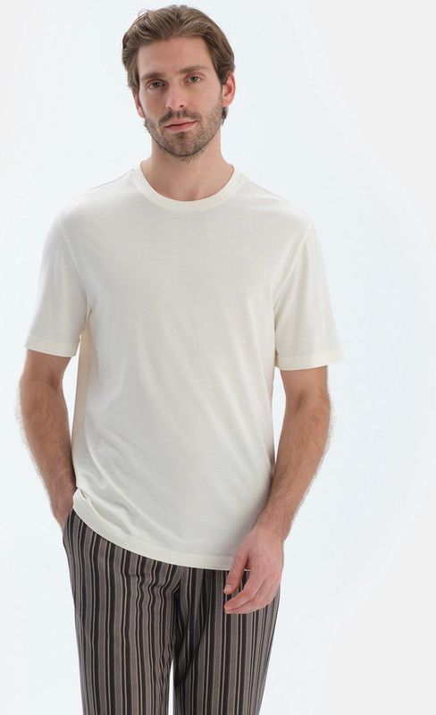 Dagi - Shirt - Ecru - Jersey - Normale Pasvorm - Kwartmouw