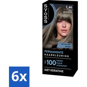 6 x SYOSS - Coloration 7-46 Cool Middenblond - Haarverf - Grijsdekking - Vermindert Haarbreuk - Permanente Haarkleuring - Haarkleur - Grijsdekking - Keratine - Haarmasker