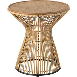 J-line - Bijzettafel Rond Groeven Rotan Naturel - 58x58x64cm