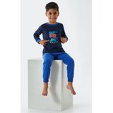 Schiesser- pyjama lang kinderen - Ruimtevoertuig donkerblauw - maat 116