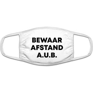 Bewaar afstand a.u.b. mondkapje | 1,5 meter | gezichtsmasker | bescherming | bedrukt | logo | Wit mondmasker van katoen, uitwasbaar & herbruikbaar. Geschikt voor OV