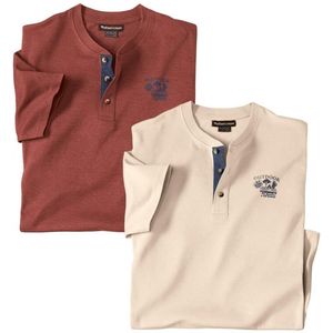 ATLAS FOR MEN - van 2 effen T-shirts met Henley-kraag - Heren - Verkrijgbaar in grote maten - 3XL