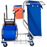 HOMCOM Schoonmaakwagen schoonmaaktrolley met wielen 4 verrijdbare emmers, dweilwagen, blauwe systeemwagen 720-007