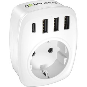 5 in 1 EU Stopcontact Adapter met USB en Type-C Oplader - 4000W Meervoudige Stekker