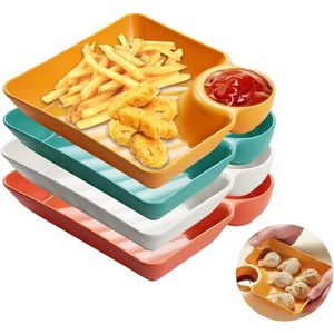 4 stuks snackschaal, onderverdeeld 18 x 17 cm, frietbord, chip en dipschalen, snackborden met vakken, snackplaat, snackbord, serveerborden, snackbord, serveerborden, snacktray, menuborden,