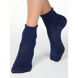 2-PAAR Glitter sokken opgerold boordje (geschenkset), blauw, Maat 36/37.