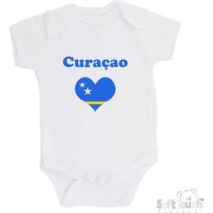 100% katoenen Romper ""Curacao"" Unisex Katoen Wit/blauw/geel Maat 62/68
