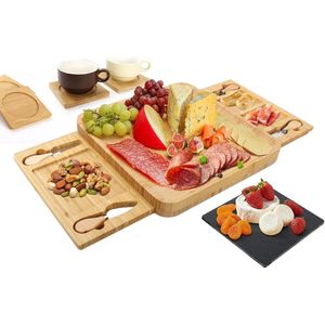 Bamboe Kaasplank met Kaasmessenset - Charcuterie Board - 5 Stuks - Bamboe