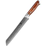 Damascus Broodmes (67 lagen) | Xinzuo B13R Yu | Luxe & Professioneel | Vlijmscherp Damascus staal | 36 cm Keukenmes met rozenhouten handvat