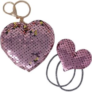 Jessidress Haarelastiekje met omgedraaide Pailletten Elastiek met Sleutel hanger - Roze