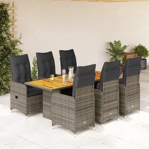 vidaXL 7-delige Bistroset met kussens - Poly Rattan Grijs Bistro Set - Buitendecoratie - Lounge Set - Tuinstoelen - Terrasdecoratie - Outdoor Furniture - Relaxfauteuil - Loungebank - Teak Tafels - Garden Chairs - Patio Sets - Dining Set - Eetkamerset